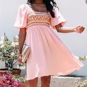 VICI Emmy Embroidered Puff Sleeve Mini Dress